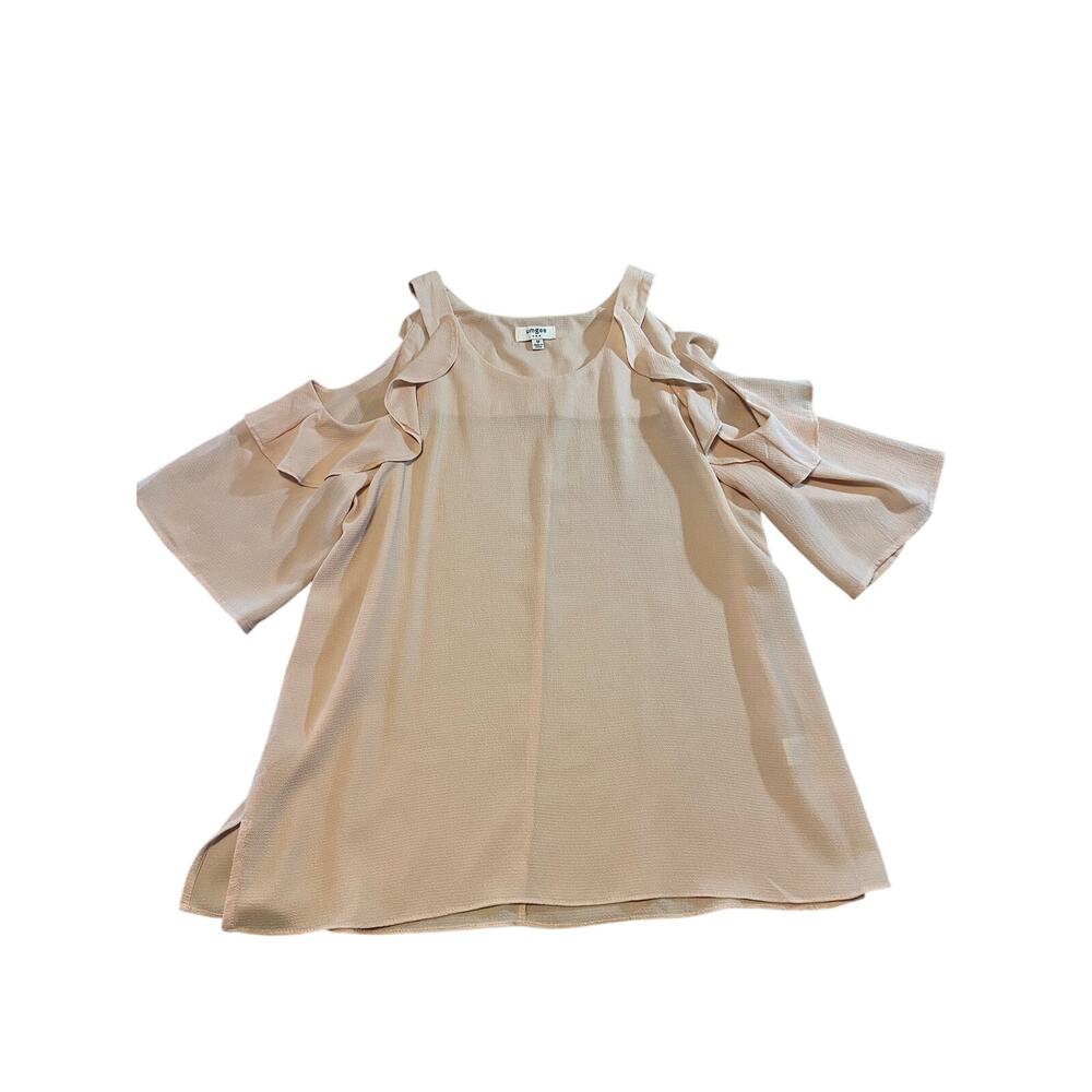 Umgee Cold Shoulder Blouse with Ruffles Bisque Size Medium - Picture 3 of 8